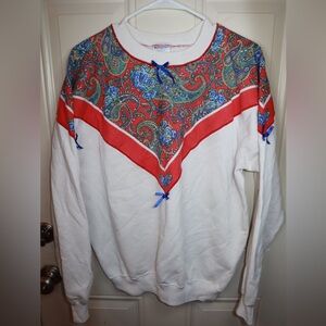 Vintage 90s Crewneck White Sweatshirt    Bandana Chest with Bows SIZE XL